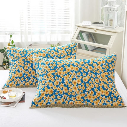 91家纺网 家纺一手货源 找家纺 棠薇2023新款纯棉枕巾加厚纱布枕头巾一对装成人加大四季单人枕芯盖巾  小雏菊52*75±2cm