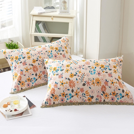 91家纺网 家纺一手货源 找家纺 棠薇2023新款纯棉枕巾加厚纱布枕头巾一对装成人加大四季单人枕芯盖巾  秋韵52*75±2cm