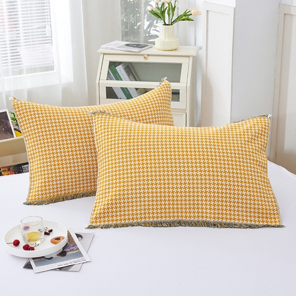 91家纺网 家纺一手货源 找家纺 棠薇2023新款纯棉枕巾加厚纱布枕头巾一对装成人加大四季单人枕芯盖巾  雀格纹-黄52*75±2cm