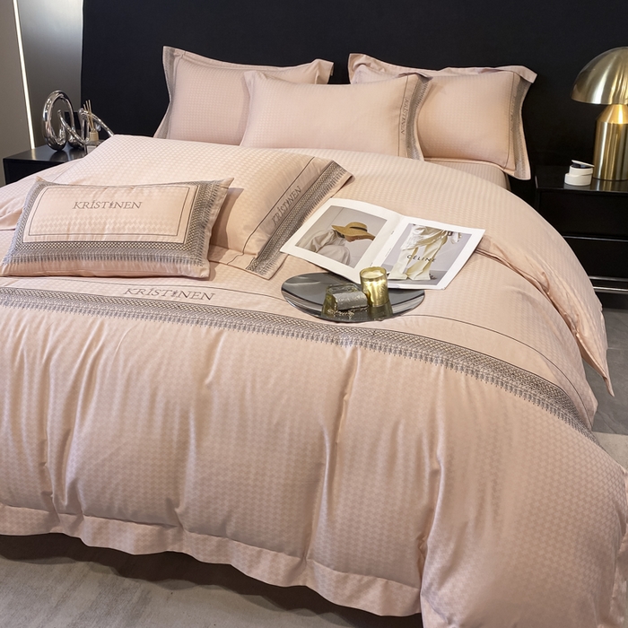 91家纺网 家纺一手货源 找家纺 安妮 2023新款简约提花刺绣四件套-缇娜夫人 缇娜夫人-粉