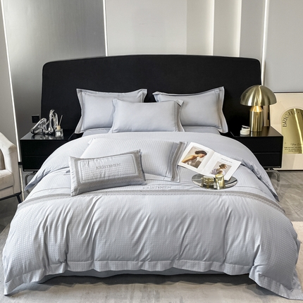 安妮 2023新款简约提花刺绣四件套-缇娜夫人 缇娜夫人-蓝灰