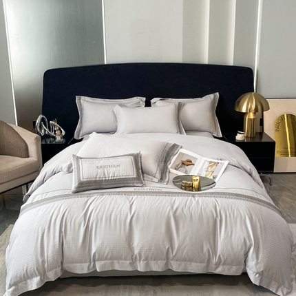 安妮 2023新款简约提花刺绣四件套-缇娜夫人 缇娜夫人-象牙灰