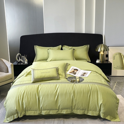 91家纺网 家纺一手货源 找家纺 安妮 2023新款简约提花刺绣四件套-缇娜夫人 缇娜夫人-果绿