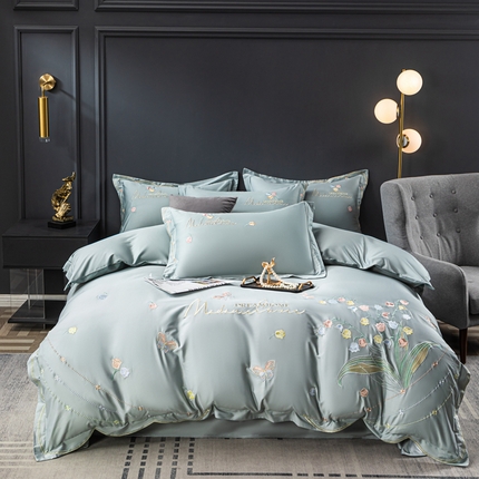 91家纺网 家纺一手货源 找家纺 金窝窝家纺 2024新款式活性纯棉绣花四件套 蝶恋花-湖兰