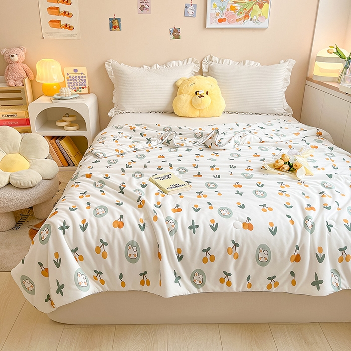 91家纺网 家纺一手货源 找家纺 晨希 2023新款针织棉夏被 樱桃兔