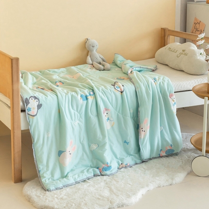喜多兔儿童家纺 2023年新款针织棉空调被 湖蓝色快乐宝贝