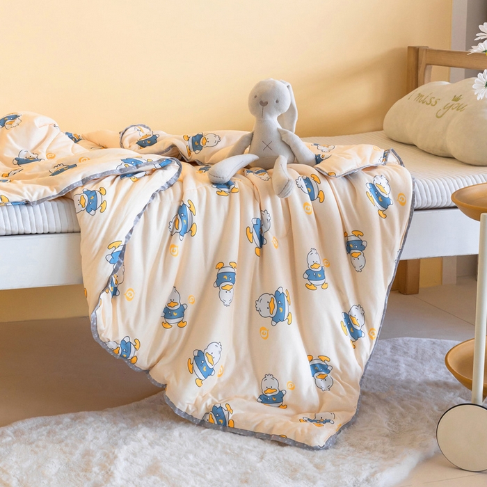 91家纺网 家纺一手货源 找家纺 喜多兔儿童家纺 2023年新款针织棉空调被 黄色加油鸭