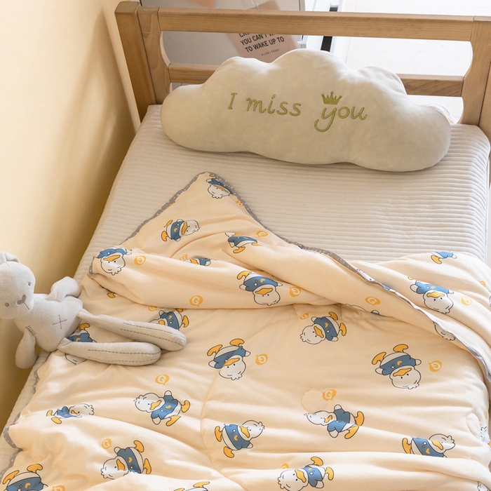 91家纺网 家纺一手货源 找家纺 喜多兔儿童家纺 2023年新款针织棉空调被 黄色加油鸭