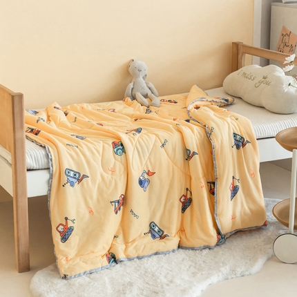 喜多兔儿童家纺 2023年新款针织棉空调被 黄色挖掘机