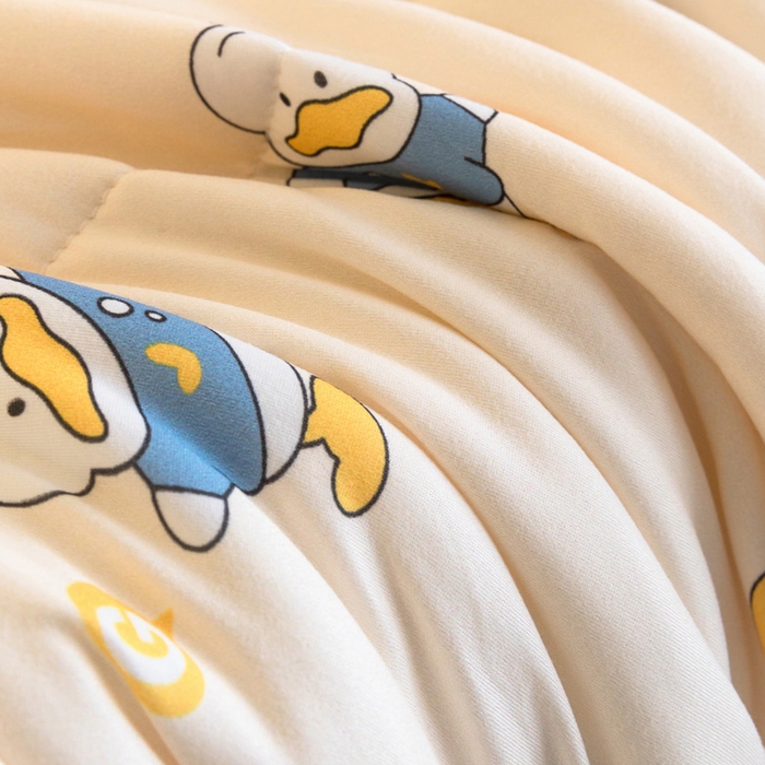 91家纺网 家纺一手货源 找家纺 喜多兔儿童家纺 2023年新款针织棉空调被 黄色加油鸭