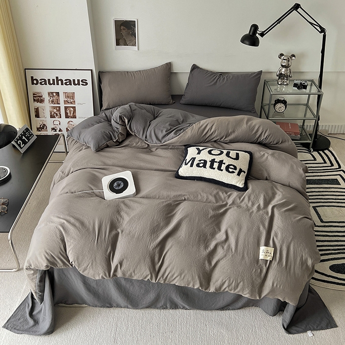 91家纺网 家纺一手货源 找家纺 优色良品家纺 2023新款博主风90克超柔水洗棉双拼四件套 浅灰+深灰