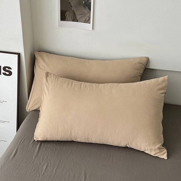 91家纺网 家纺一手货源 找家纺 优色良品家纺 2023新款博主风90克超柔水洗棉双拼四件套 中驼+浅灰