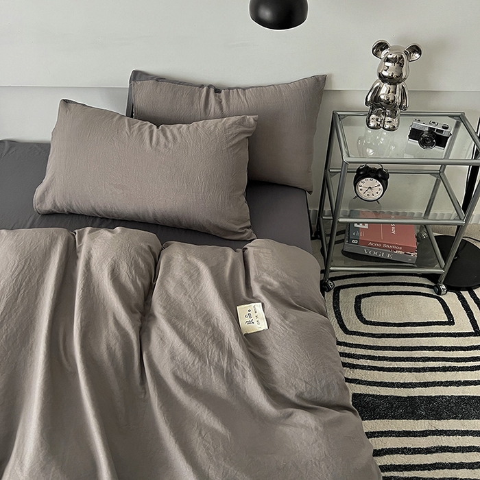91家纺网 家纺一手货源 找家纺 优色良品家纺 2023新款博主风90克超柔水洗棉双拼四件套 浅灰+深灰
