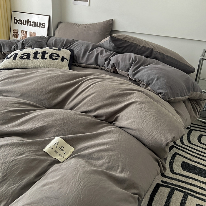 91家纺网 家纺一手货源 找家纺 优色良品家纺 2023新款博主风90克超柔水洗棉双拼四件套 浅灰+深灰