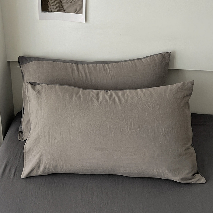 91家纺网 家纺一手货源 找家纺 优色良品家纺 2023新款博主风90克超柔水洗棉双拼四件套 浅灰+深灰