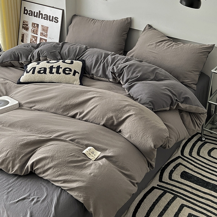 91家纺网 家纺一手货源 找家纺 优色良品家纺 2023新款博主风90克超柔水洗棉双拼四件套 浅灰+深灰