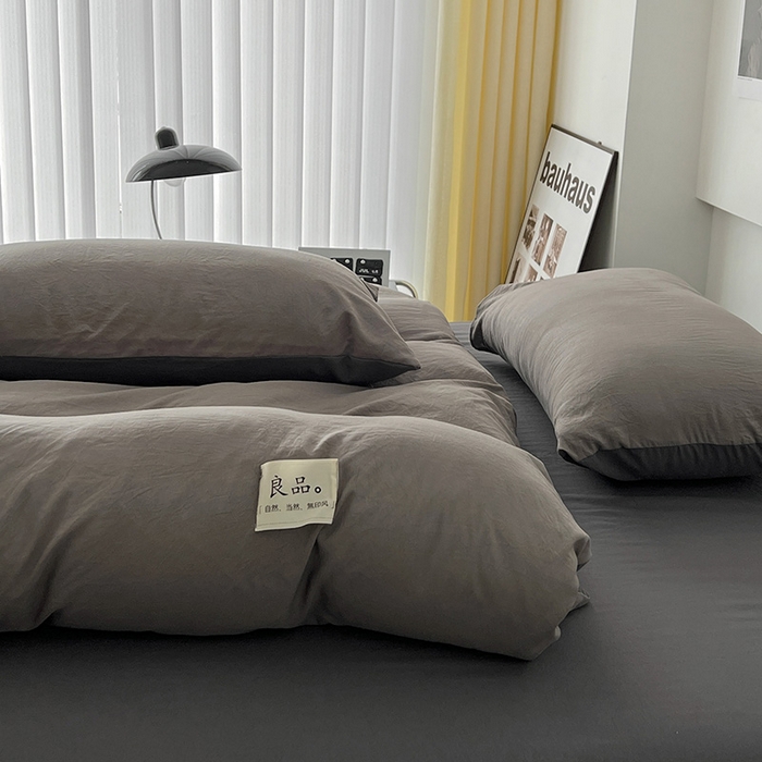 91家纺网 家纺一手货源 找家纺 优色良品家纺 2023新款博主风90克超柔水洗棉双拼四件套 浅灰+深灰