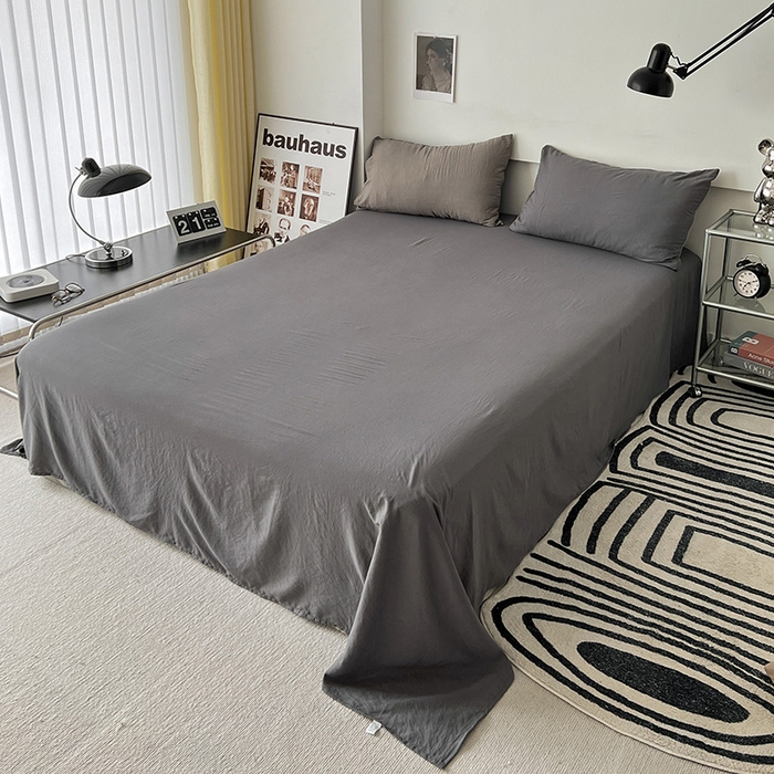 91家纺网 家纺一手货源 找家纺 优色良品家纺 2023新款博主风90克超柔水洗棉双拼四件套 浅灰+深灰