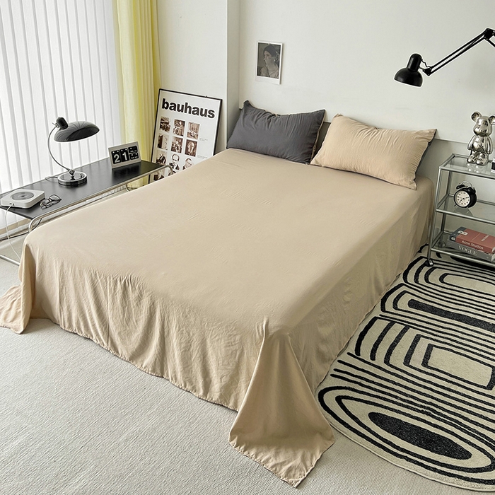 91家纺网 家纺一手货源 找家纺 优色良品家纺 2023新款博主风90克超柔水洗棉双拼四件套 深灰+中驼