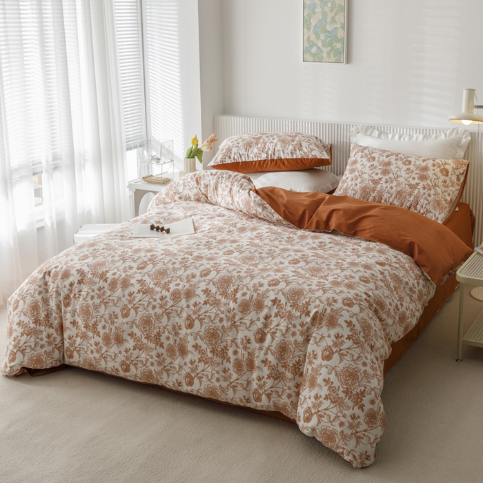 91家纺网 家纺一手货源 找家纺 畅畅 2023新款13372全棉印花四件套纯棉直播 复古玫瑰