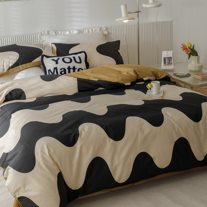 91家纺网 家纺一手货源 找家纺 畅畅 2023新款13372全棉印花四件套纯棉直播 黑色波纹