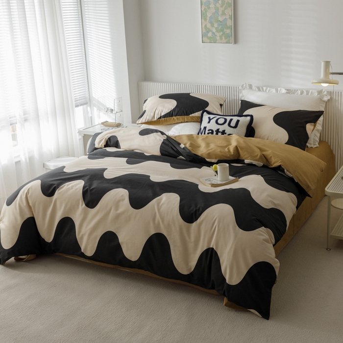 91家纺网 家纺一手货源 找家纺 畅畅 2023新款13372全棉印花四件套纯棉直播 黑色波纹