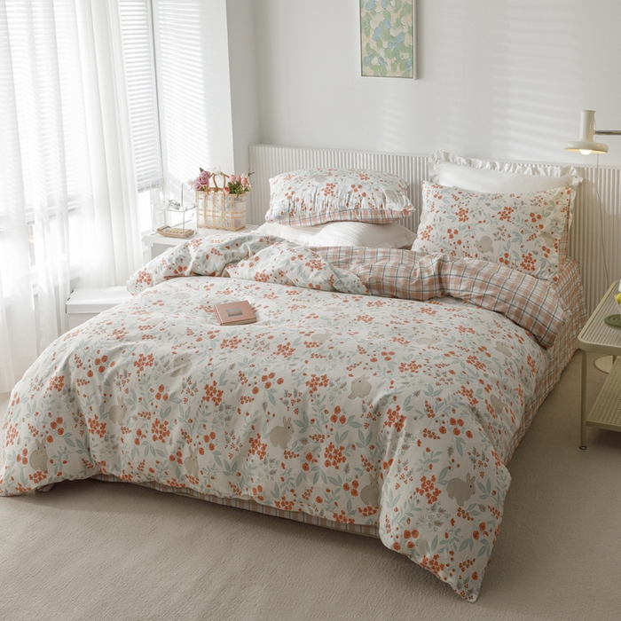 91家纺网 家纺一手货源 找家纺 畅畅 2023新款13372全棉印花四件套纯棉直播 花野兔