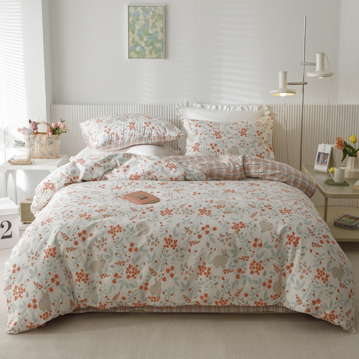 91家纺网 家纺一手货源 找家纺 畅畅 2023新款13372全棉印花四件套纯棉直播 花野兔