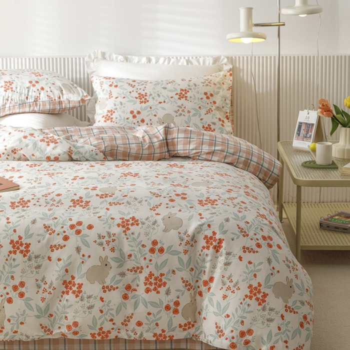 91家纺网 家纺一手货源 找家纺 畅畅 2023新款13372全棉印花四件套纯棉直播 花野兔