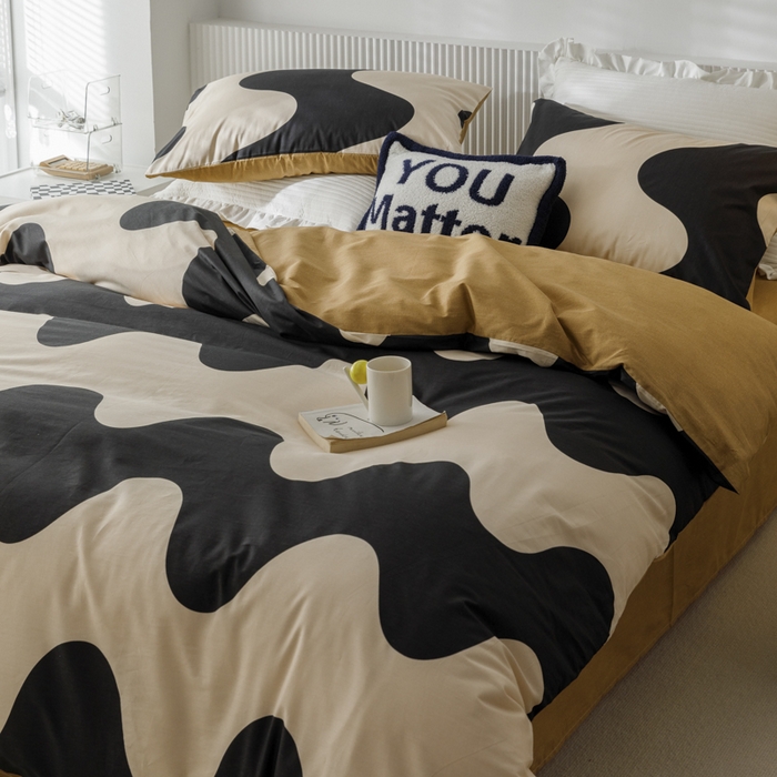 91家纺网 家纺一手货源 找家纺 畅畅 2023新款13372全棉印花四件套纯棉直播 黑色波纹