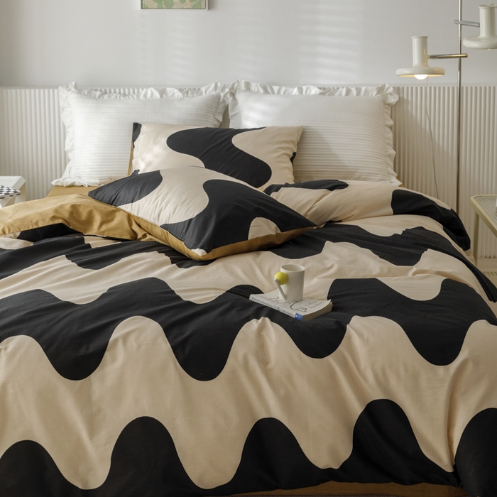 91家纺网 家纺一手货源 找家纺 畅畅 2023新款13372全棉印花四件套纯棉直播 黑色波纹