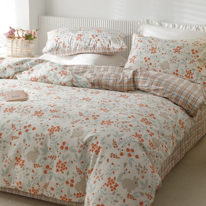 91家纺网 家纺一手货源 找家纺 畅畅 2023新款13372全棉印花四件套纯棉直播 花野兔