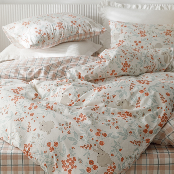 91家纺网 家纺一手货源 找家纺 畅畅 2023新款13372全棉印花四件套纯棉直播 花野兔