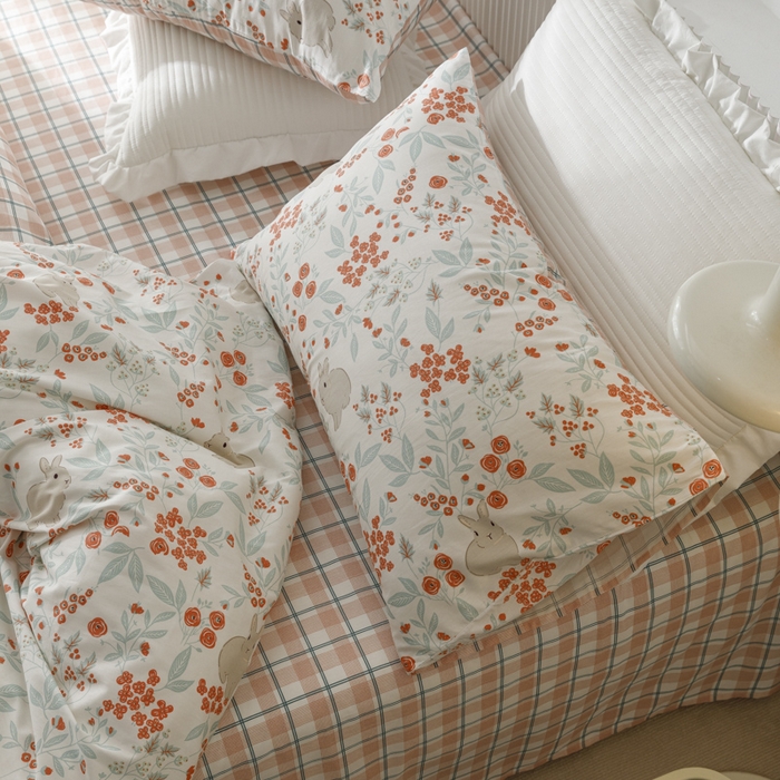 91家纺网 家纺一手货源 找家纺 畅畅 2023新款13372全棉印花四件套纯棉直播 花野兔