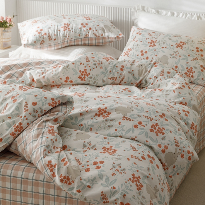 91家纺网 家纺一手货源 找家纺 畅畅 2023新款13372全棉印花四件套纯棉直播 花野兔