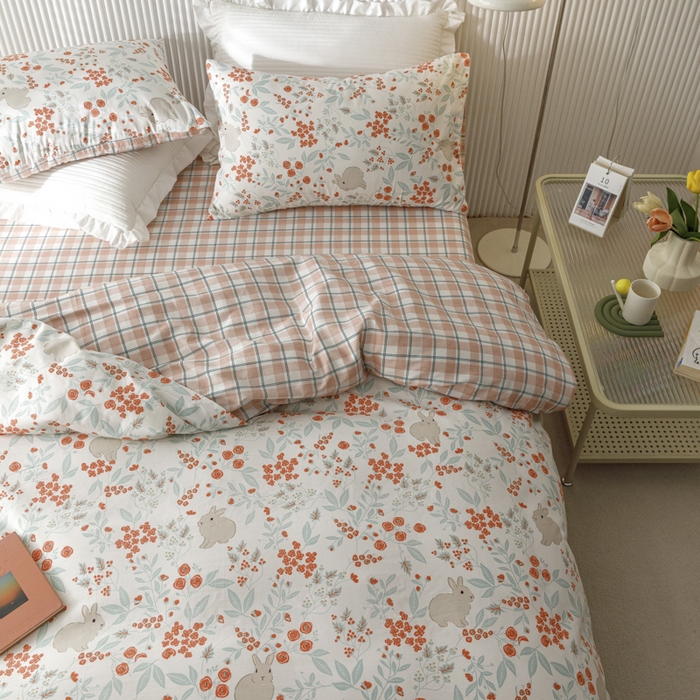 91家纺网 家纺一手货源 找家纺 畅畅 2023新款13372全棉印花四件套纯棉直播 花野兔