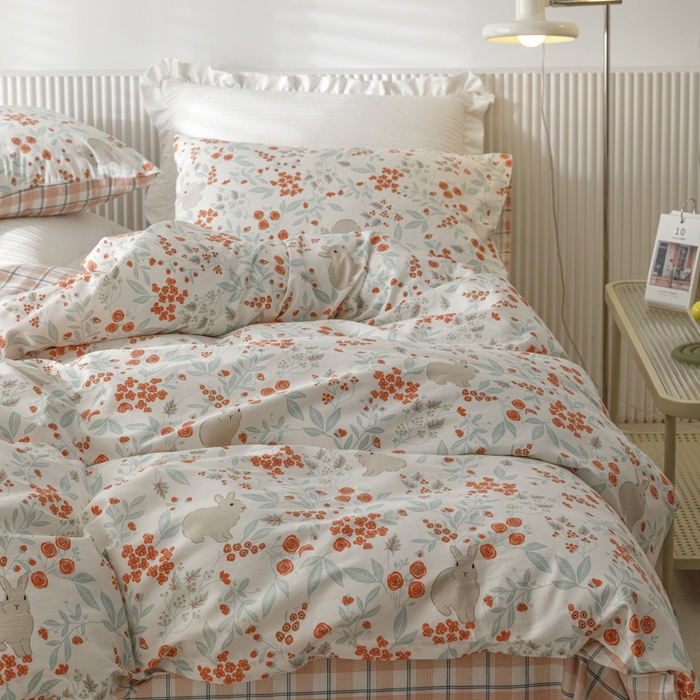 91家纺网 家纺一手货源 找家纺 畅畅 2023新款13372全棉印花四件套纯棉直播 花野兔