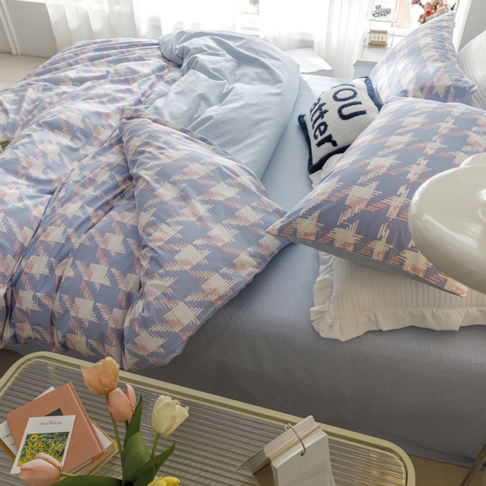 91家纺网 家纺一手货源 找家纺 畅畅 2023新款13372全棉印花四件套纯棉直播 左伊-蓝