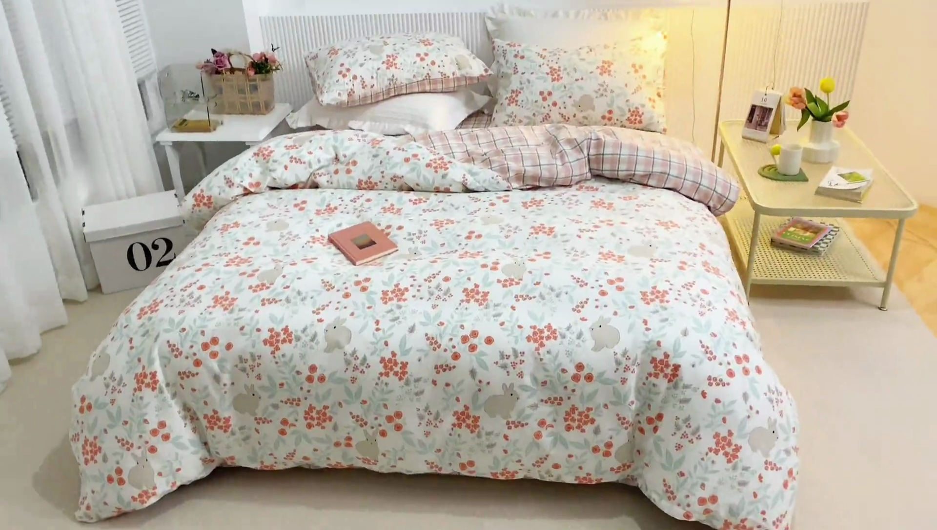 91家纺网 家纺一手货源 找家纺 畅畅 2023新款13372全棉印花四件套纯棉直播 花野兔