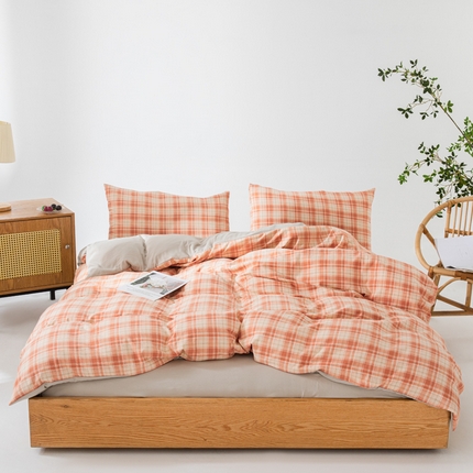 宏源家纺 2023年4月新款水洗棉麻简约格子四件套 乔南桔