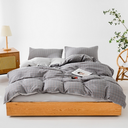 91家纺网 家纺一手货源 找家纺 （总）宏源家纺 2023年4月新款水洗棉麻简约格子四件套