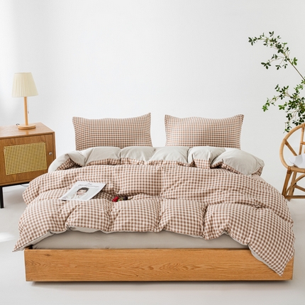 91家纺网 家纺一手货源 找家纺 （总）宏源家纺 2023年4月新款水洗棉麻简约格子四件套