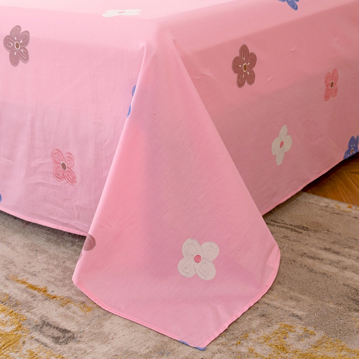 91家纺网 家纺一手货源 找家纺 茗婷2025春夏新款纯棉印花单品床单 爱恋雏菊蓝