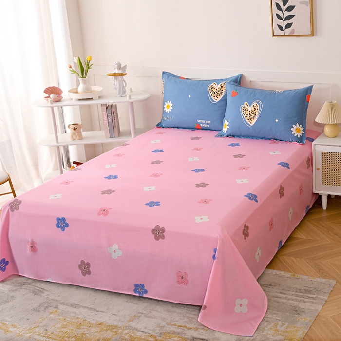 91家纺网 家纺一手货源 找家纺 茗婷2025春夏新款纯棉印花单品床单 爱恋雏菊蓝