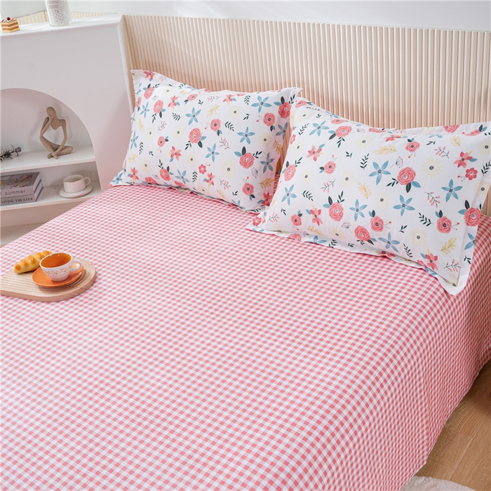 91家纺网 家纺一手货源 找家纺 茗婷2025春夏新款纯棉印花单品床单 红粉佳人