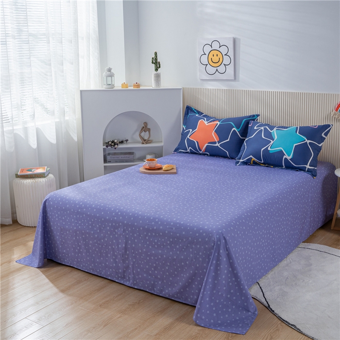 91家纺网 家纺一手货源 找家纺 茗婷2025春夏新款纯棉印花单品床单 蓝色星空蓝