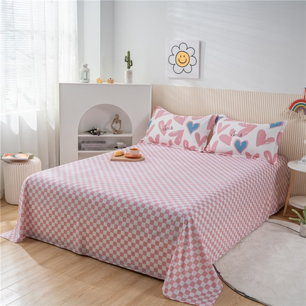 茗婷2025春夏新款纯棉印花单品床单 一见倾心粉