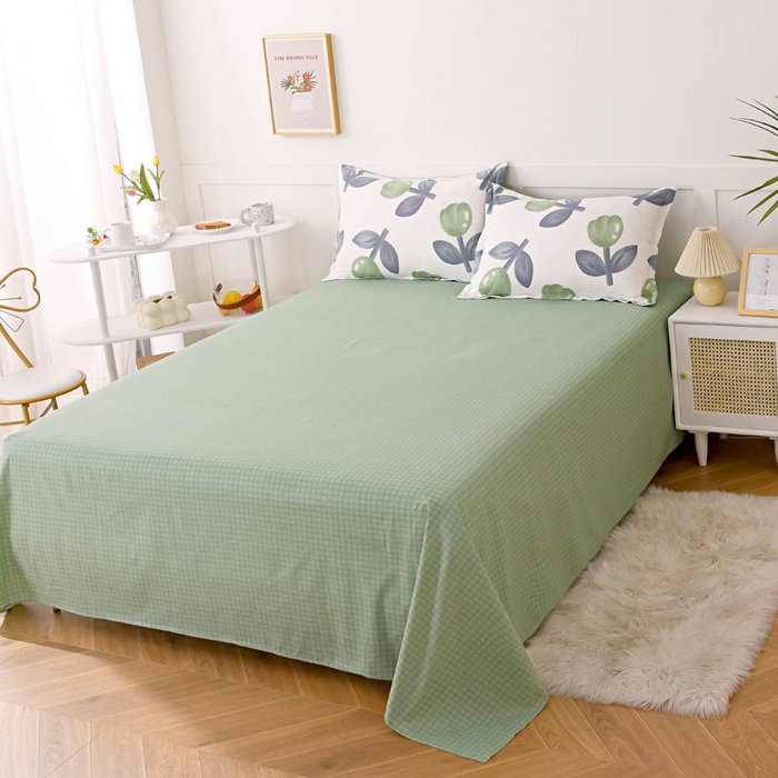 91家纺网 家纺一手货源 找家纺 茗婷2025春夏新款纯棉印花单品床单 郁彩花香绿