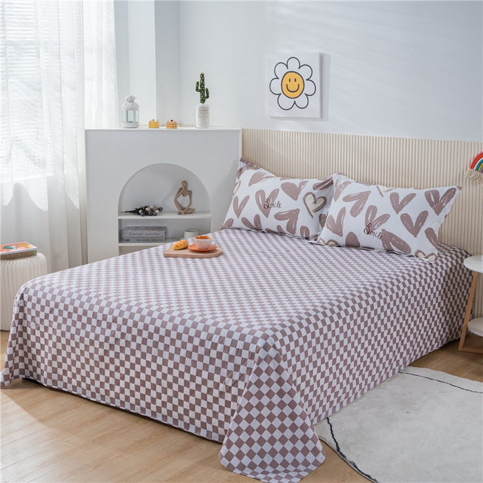 91家纺网 家纺一手货源 找家纺 茗婷2025春夏新款纯棉印花单品床单 一见倾心咖