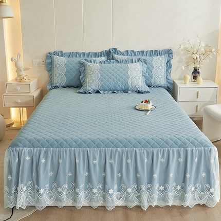 网红馆 2025新款亲肤蕾丝床裙-梦想生活 海茵蓝